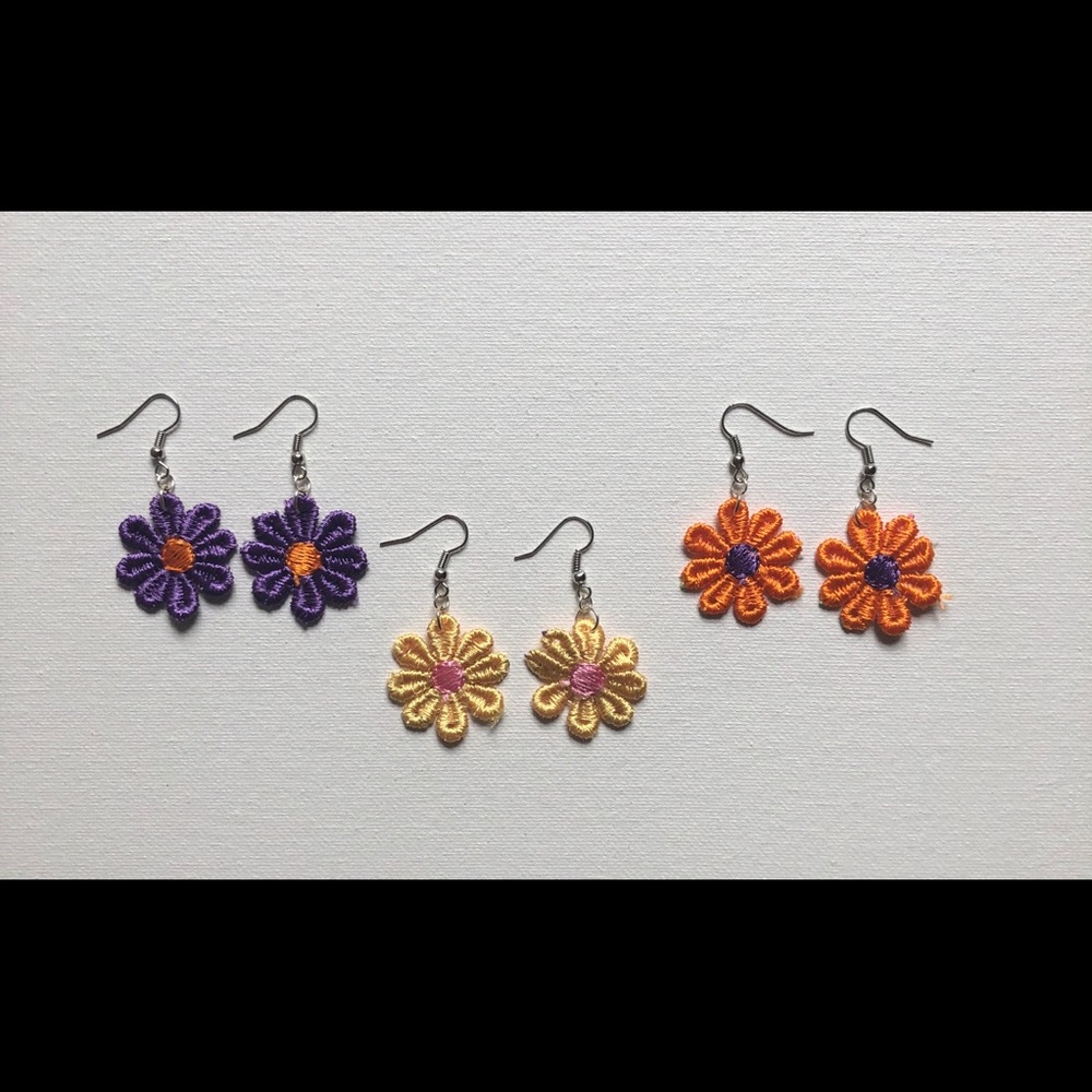 Handmade Flower Embroidery Earrings